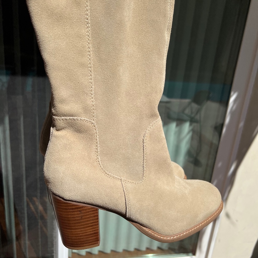 Kelsi Dagger Over-the-Knee Suede Boots in Beige